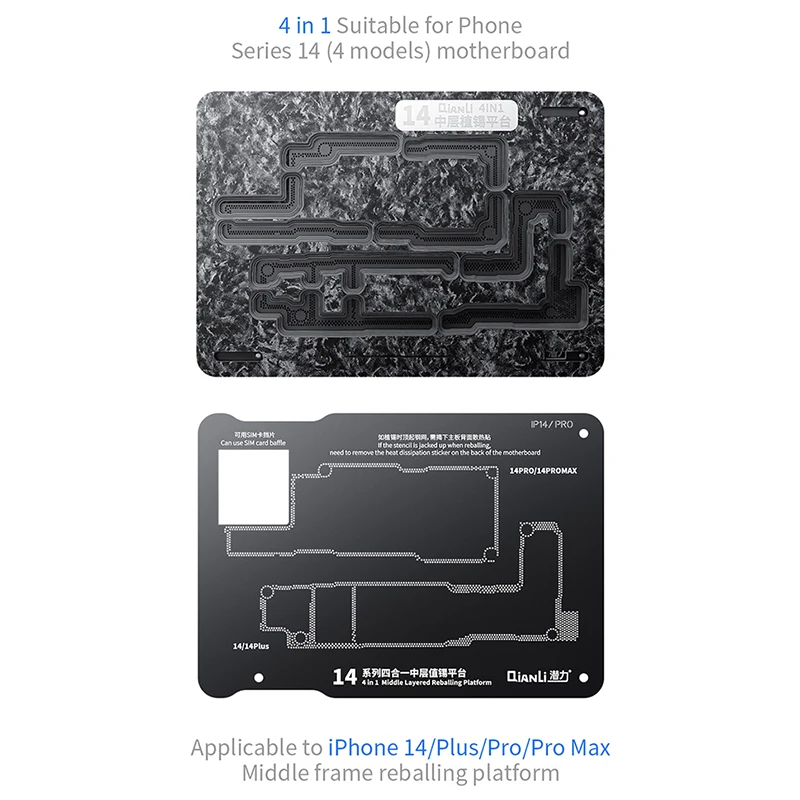 Qianli BGA Reballing Stencil for iPhone 14 13 12 11 Pro Max XS X Motherboard Middle Layer Planting Tin Platform Fixture