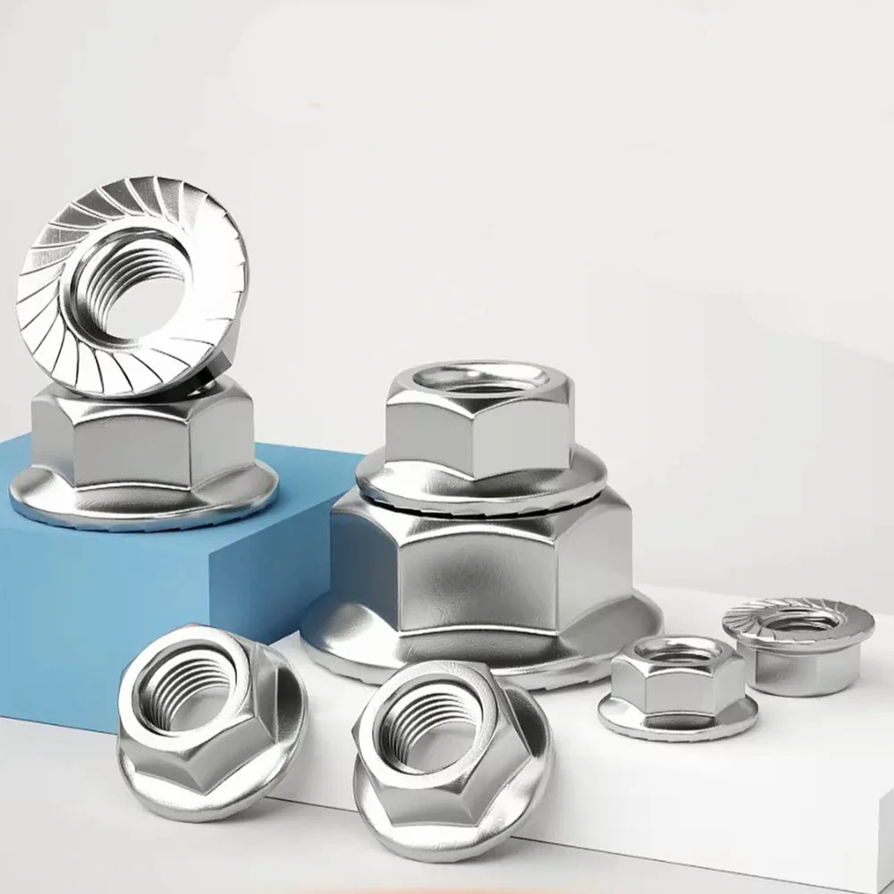 DIN6923 Serrated Flange Hex Nuts A2 A4 Stainless Steel UNC UNF 6#8#10# 1/4 5/16 3/8 1/2 Pinking Locking Flange Nuts