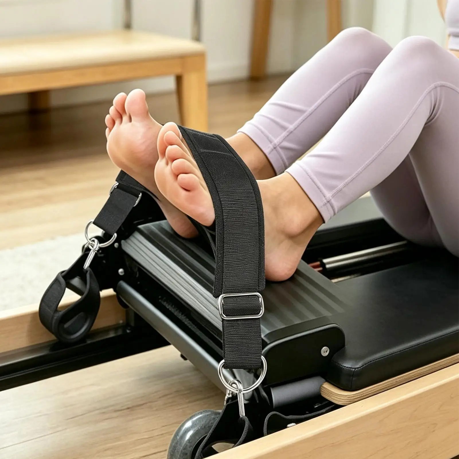 Picture 5: Reformer Footstrap Double-Loop Thickened Non-Slip Adjustable Yoga Pilates Reformer Foot Strap For Home Gym Studio Hotel