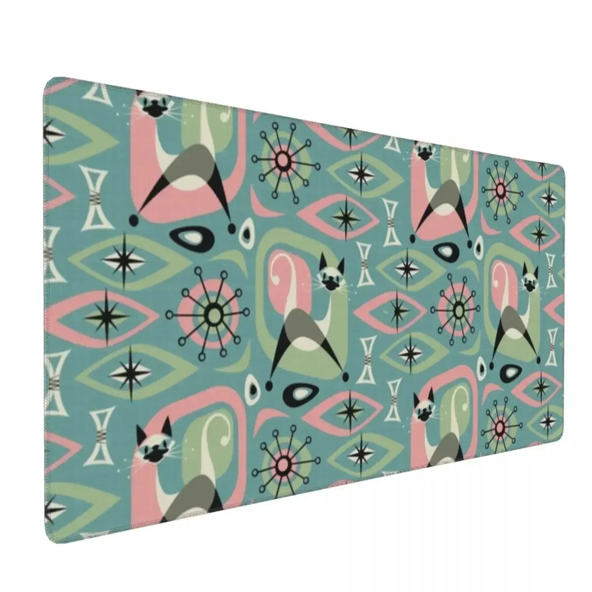 Сиамский кот середины века, абстрактный на синем, большой коврик для мыши, компьютерная клавиатура, коврик для мыши, геймерский ПК, ноутбук, настольный коврик, офисные коврики для стола