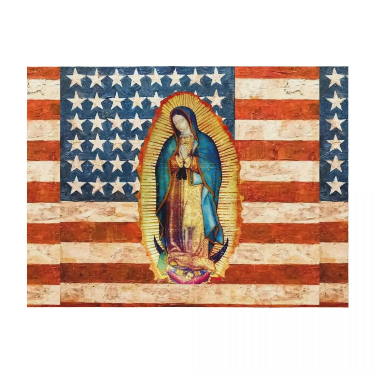 

Our Lady of Guadalupe Mexican Virgin Mary USA United States Flag Mexico Catholic Throw Blanket Plush wednesday Blankets