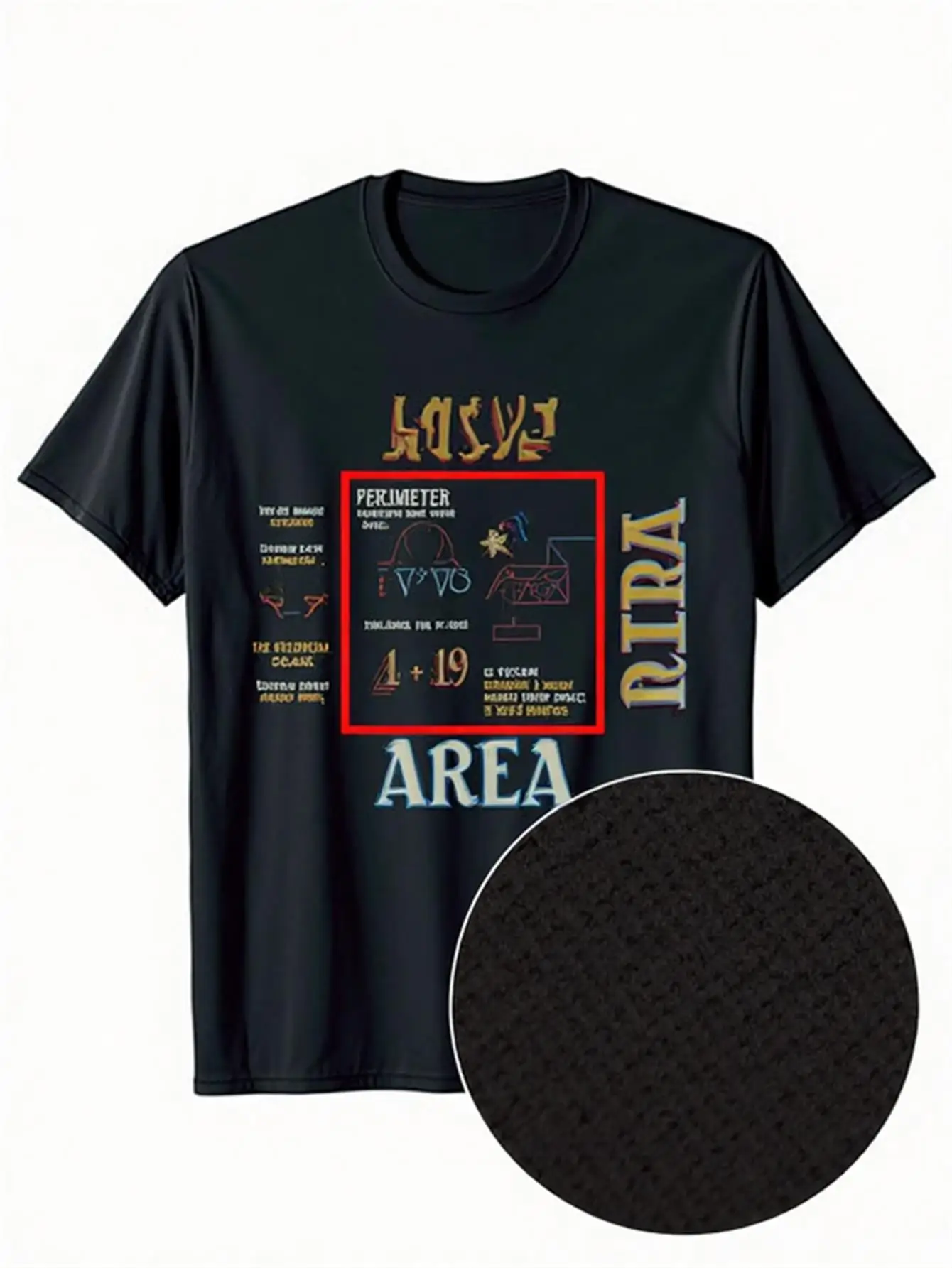 

Men's Geometry Math T-Shirt Learning Perimeter and Area Formulas Rectangle Trapezoid Circle Black with Beige Geometric Figures Casual Educational T-Shirt Suitable for Teachers Students Math Enthusiasts Soft Breathable Cotton T-Shirt Birthday Classroom