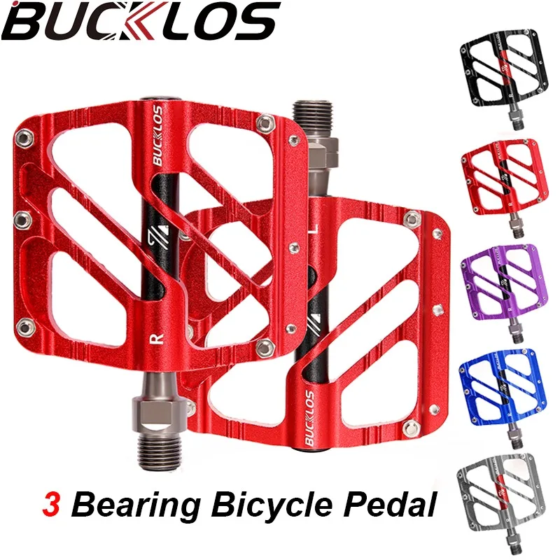 

BUCKLOS 3 Bearing Bicycle Pedal CNC Aluminum Alloy MTB Platform Pedals Noiseless Mountain Bike Pedal with Non-slip Nails