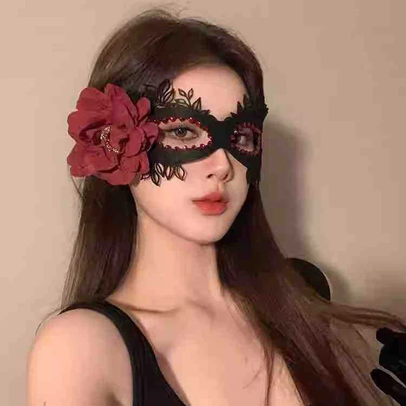 Demi-masque de princesse rétro en dentelle pour femmes, Vintage, Sexy, fleur attachée, accessoire de fête gothique, accessoire de Costume de mascarade