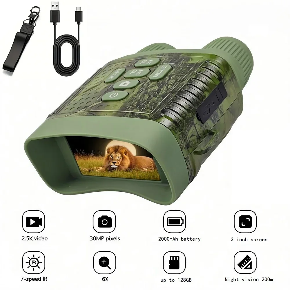 2.5K Night Vision Binoculars 800m HD 6X Digital Zoom 2000mAh 3 inch Screen Infrared VisionNight Goggle USB Rechargeable