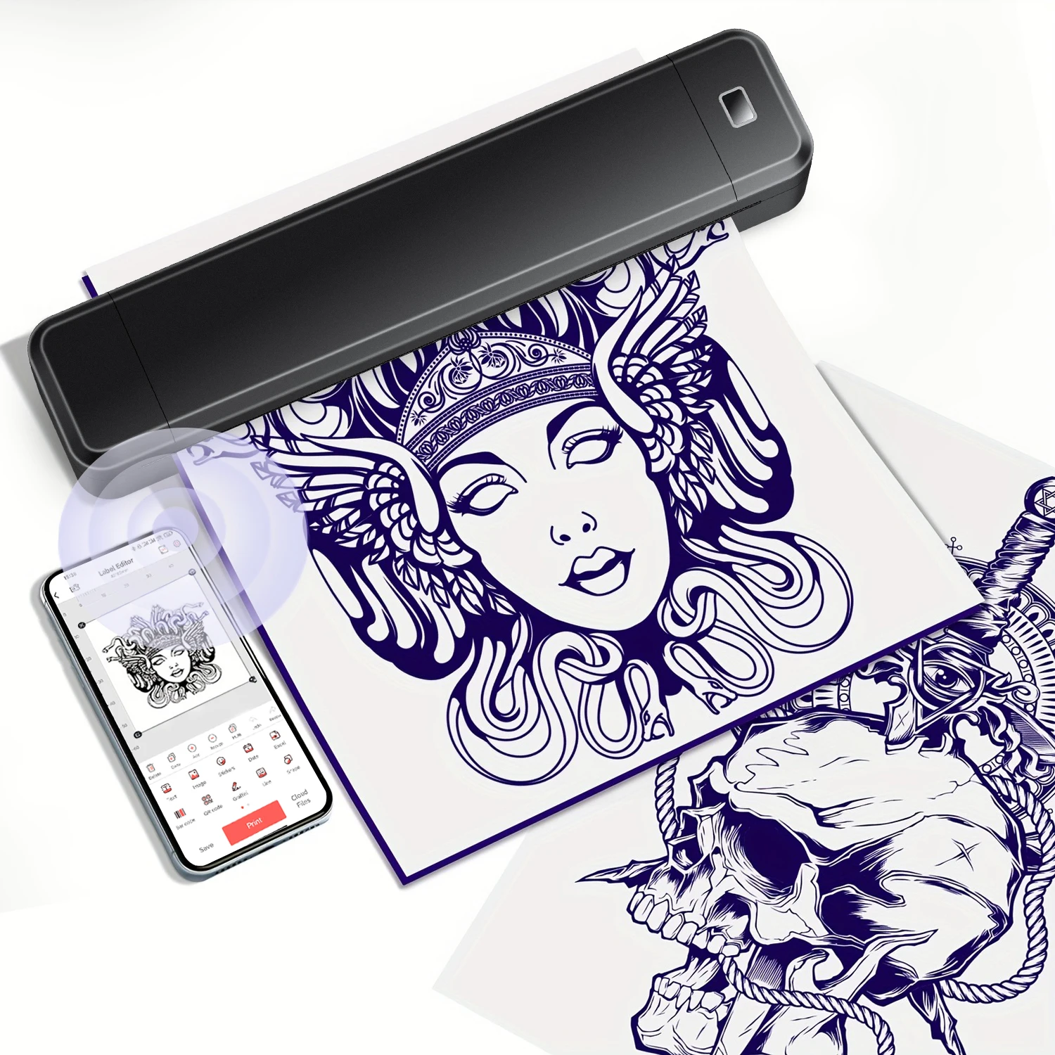 Marklife X8 A4 Wireless Blue-Tooth Thermal Printer AI Stencil Printer For Tattoo Artists, Portable Body Art Template Printing