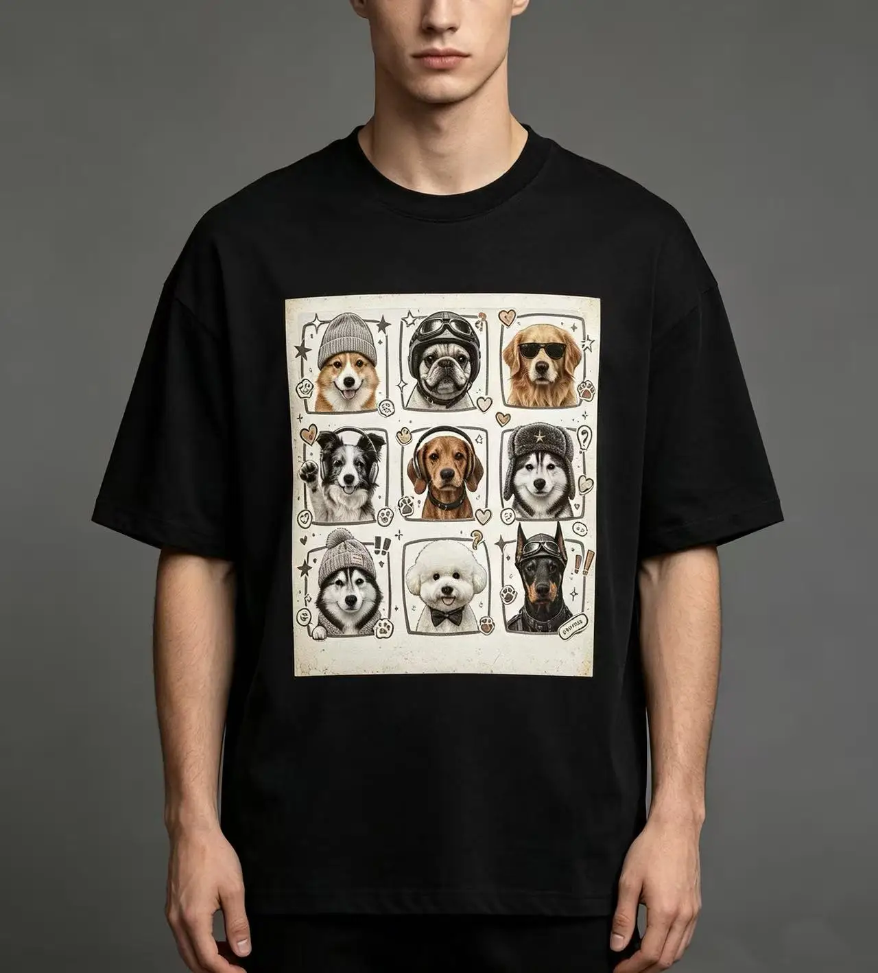 Unisex Dog Park Club Good Boys Only Multi Breed Dogs Grid Cartoon Graphic T Shirt Men Women Cute Puppy Print Oversized Aesthetic Tee