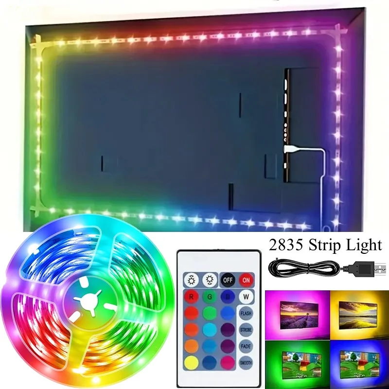 TV Decoration LED Light Strip SMD2835 1M/2M/3M/4M/5M 24-Key Remote Control For TV Background Game Room Christmas Party Decor