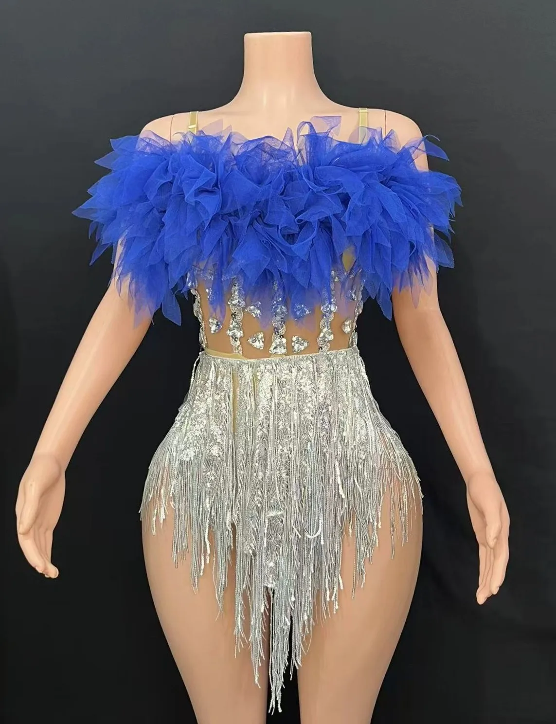 Europäisches und amerikanisches sexy Bühnen-Laufstegkleid, Gaze-Perspektive, Brustumwickel, Hüftrock, Party, Bar, Disco, Tanz, Abendkleid 5