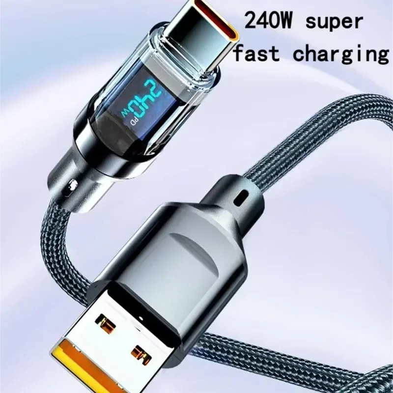 240W Type C Super Fast Charging Cable LED Display Data Cord for Xiaomi Huawei Student Dorm Study Desk Night Charge Safe Monitor