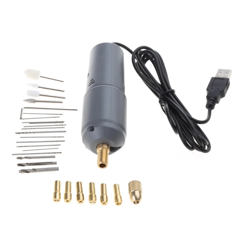 Gray USB Drill with Drill Bits for Resin Plastic Polymer Clay Jewelry Pendant Making Supplies