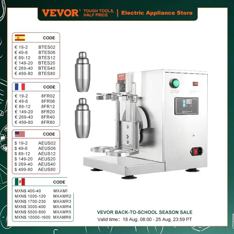 

VEVOR Milkshake Maker Machine 120W Commercial Milk Tea Shaker Machine Double Head Milk Shake Mixer Machine 0-180s Adjustable