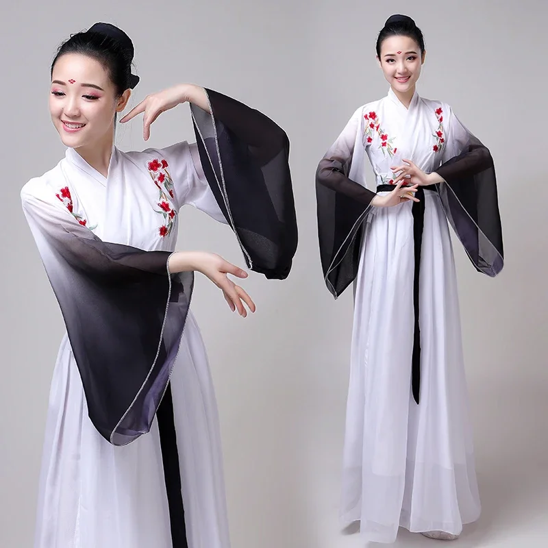 Dança folclórica chinesa moderna trajes de dança clássica manga água yangko roupas antigo tradicional oriental hanfu yangko vestido