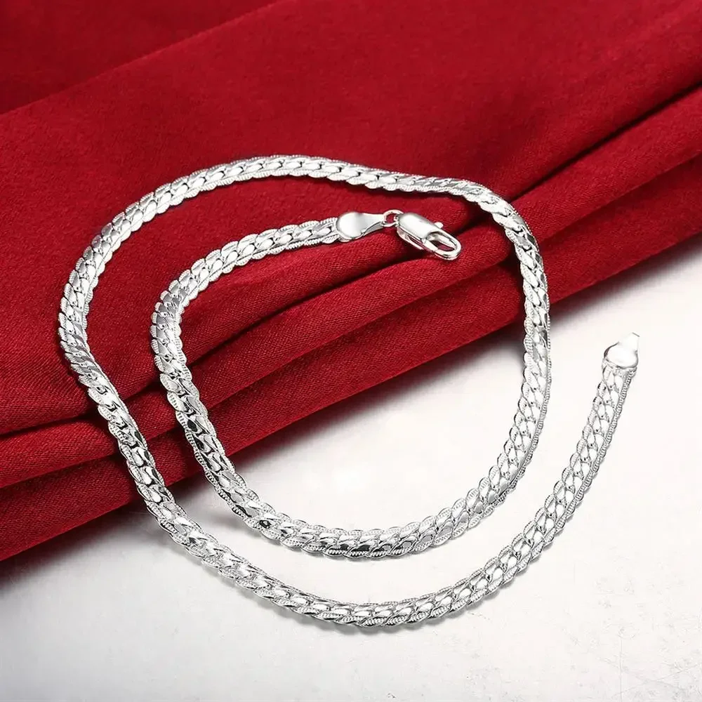 KCRLP luxury 925 Sterling Silver Necklace classic 6MM Sideways Chain For Women Men Fashion Party Wedding Jewelry gifts