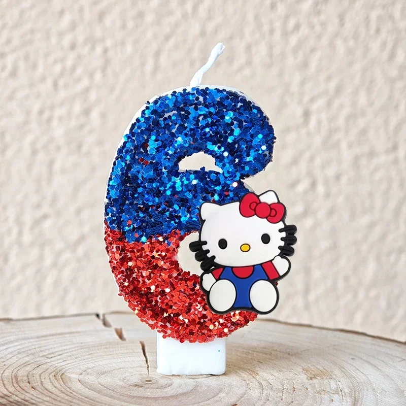Niedliche Hello Kitty Glitzernde Farbverlauf-Zahlenkerze Kuchendekoration Süßes Thema Kindergeburtstags-Party-Zubehör Mädchen-Baby-Shower-Dekorationen – Detail 10