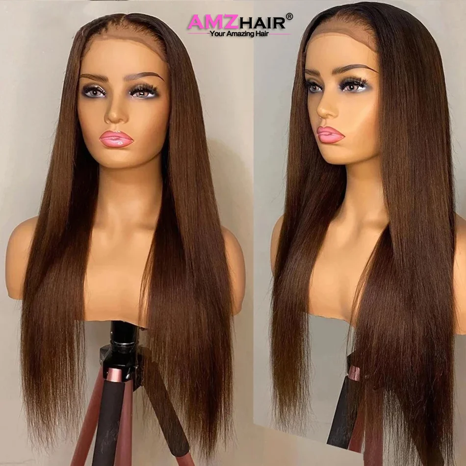 Hd Chocolate Brown Straight 13x4 Lace Front Human Hair Wigs For Women Brazilian 360 Full Lace Brown Wig 4x4 Lace Closure Wig