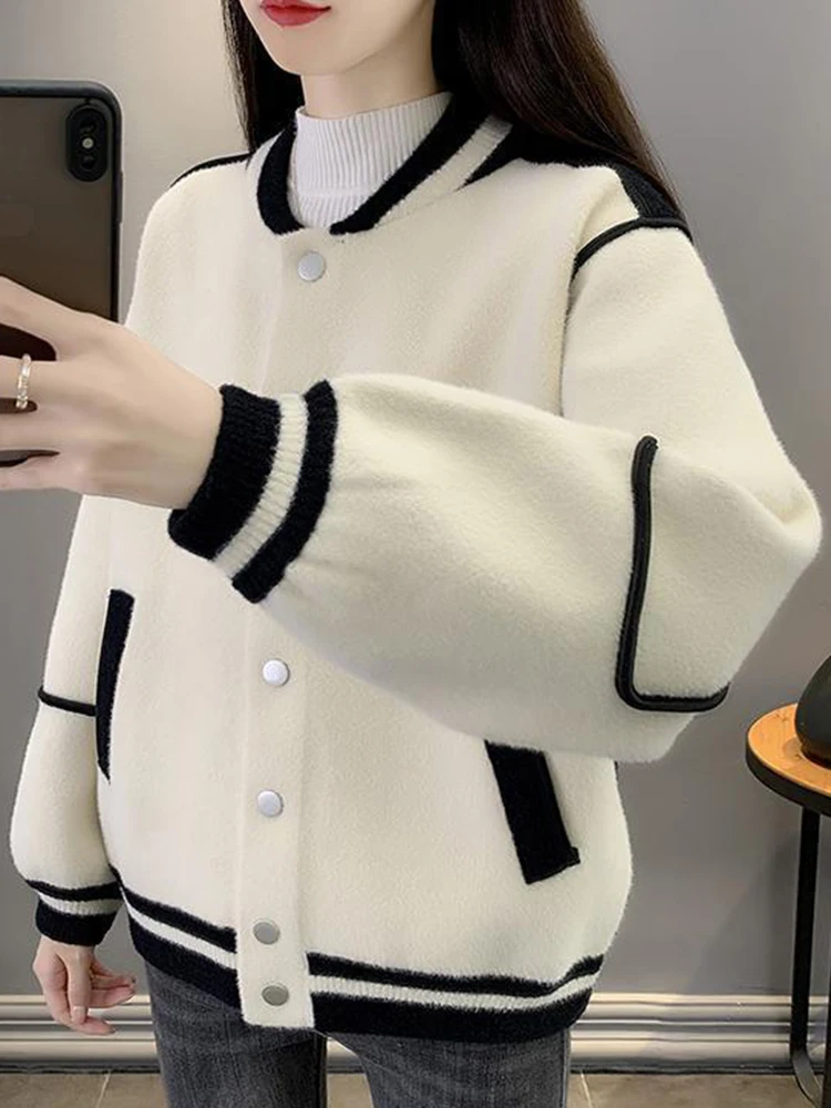 

Autumn Winter New Women's Baseball Jacket Korean Loose Short Jacket Coat For Women Streetwear Casual Jackets Female 2023