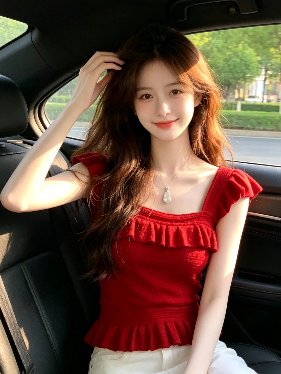 Red Knitted Short Vest Women's Summer Outerwear Slim Fit Beautiful Short Style Square Collar French Style Gauze Fiber Top