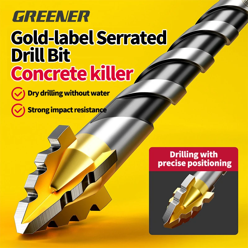 GREENERY 4-Flute Serrated Eccentric Drill Bit High Hardness for Ceramic Glass Marble Concrete Tile Stainless Steel Dry Drilling