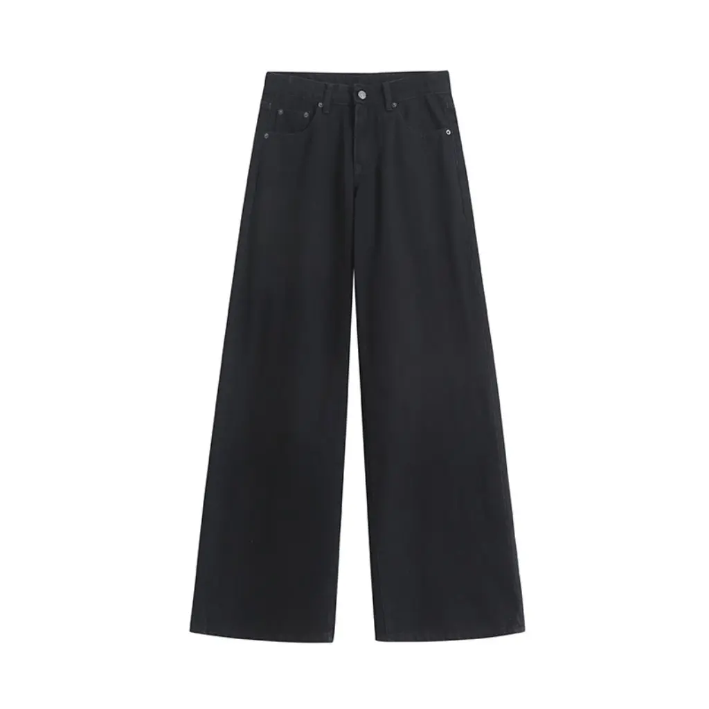 

Women's Black Mid-Waist Wide-Leg Jeans Casual Loose Straight Trousers American Style Spring Hot Girl Fashion