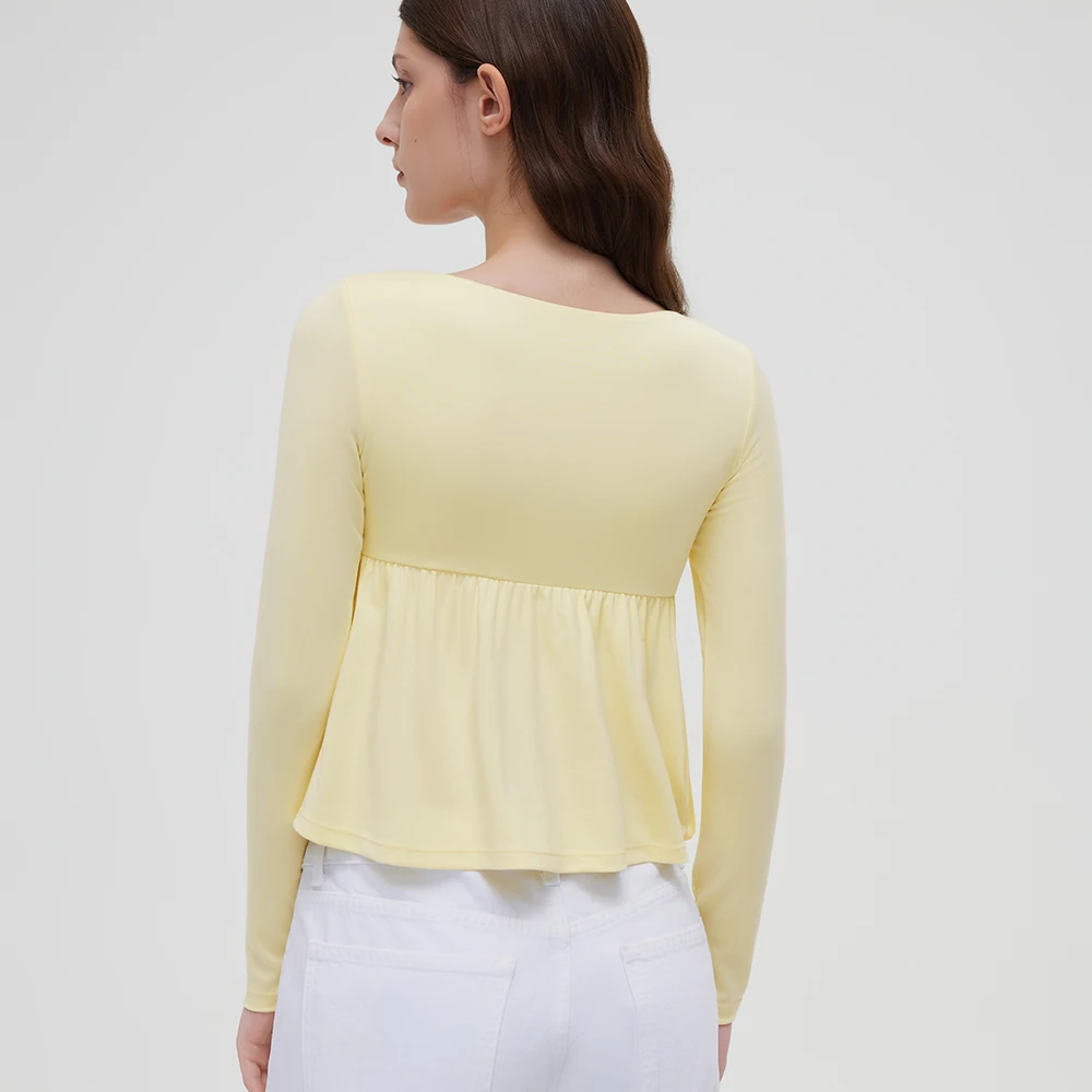 Damen Fairy Y2k Cottage T-Shirt Coquette Quadratischer Ausschnitt Langarm Babydoll Tees Herbst Frühling Vintage Kleidung Lässiger Pullover Top – Detail 1