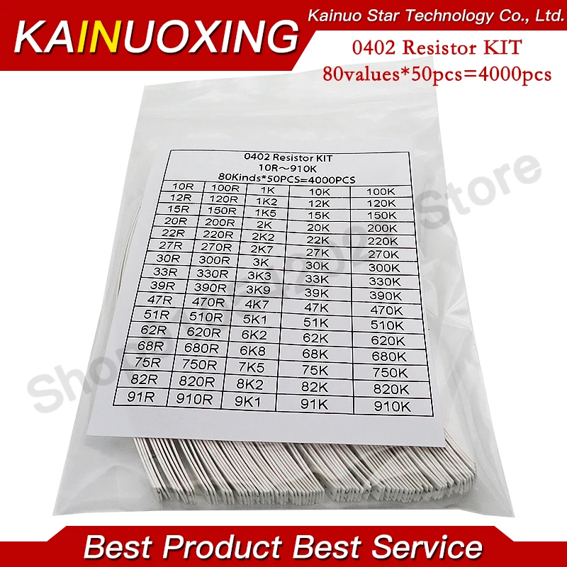 0402 0603 0805 1206 1210 2512 SMD Resistor Kit KAINUOXING Assorted Kit 1K 10K 100K 1R 10R 100R 220R 1% 5%