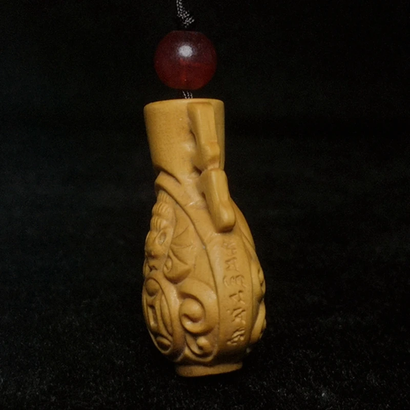 1919 Antique art Size 1.4 Inch Chinese Boxwood Wood Carved Bat Vase bottle Statue Shape Netsuke Decoration Collection Gift