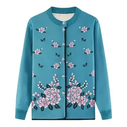 One Piece Fleece Middle-Aged Elderly 2022 New Spring Autumn Winter knitting Coat Cardigan Sweater Grandmother Thick Jacket