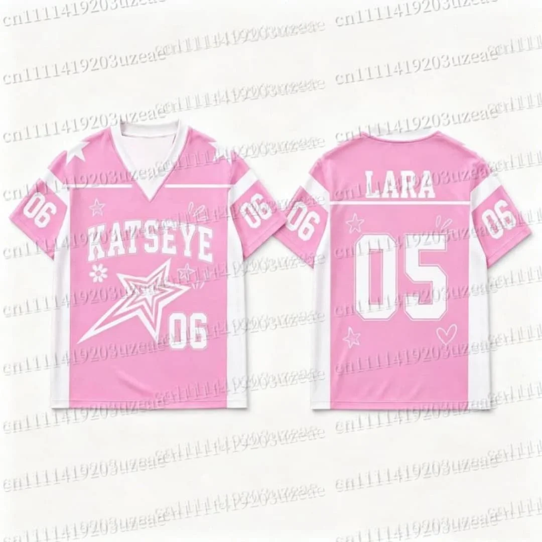 KATSEYE Pink Star Graphic T Shirt Kpop Concert Outfit Unisex Jersey Men Women Y2K Aesthetic Summer Short Sleeve Streetwear Tops view 3