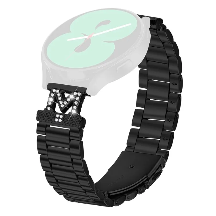 

For Withings Steel Strap M-Type Rhinestones Decor Stainless Steel 3-Bead Watch Band - Black