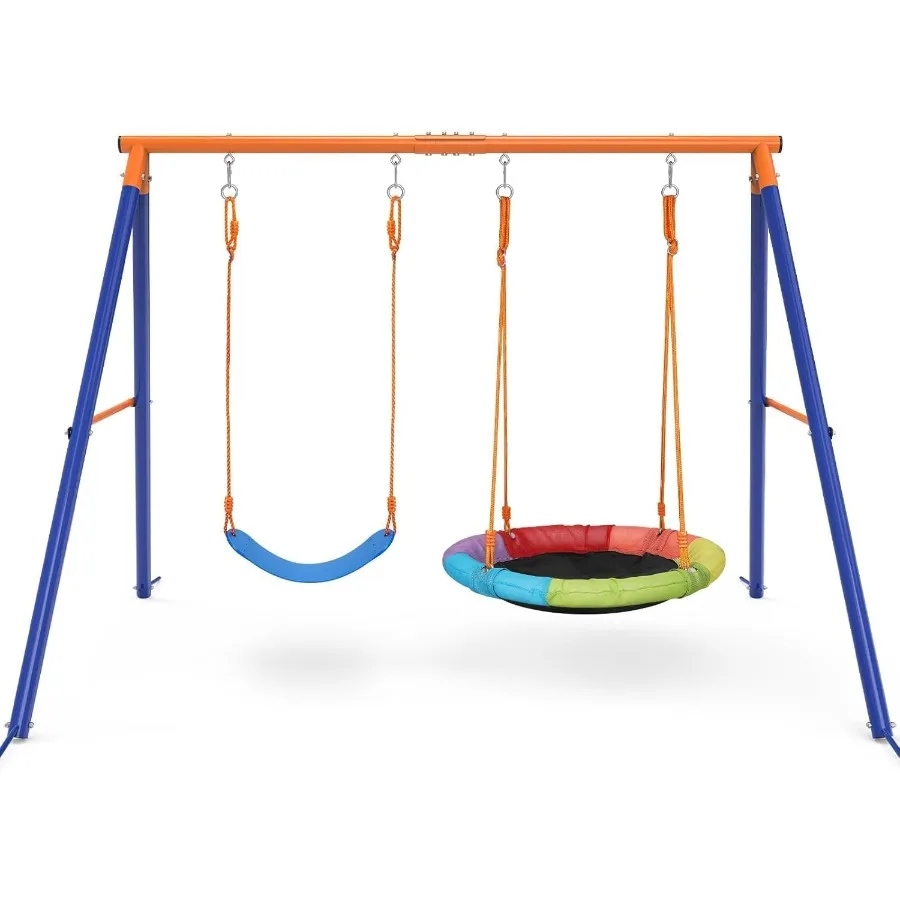 

Heavy Duty 440lbs Metal A-Frame Outdoor Playset with 32 Saucer Swing 26.2 Seats for Backyard Playground - Durable and Stable Sw