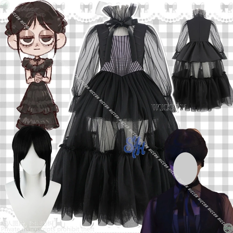 

Anime Movie Wednesday S2 Horror Heroine Cosplay Dark Gray British Checkered Trench Coat Long Skirt Halloween