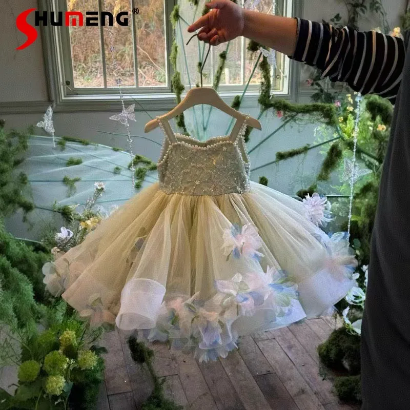 

Платье для девочек в стиле Лолита, новинка 2026 года, в лесном стиле, милое, на бретельках, детское, пышное, на каждый день, с цветочным узором