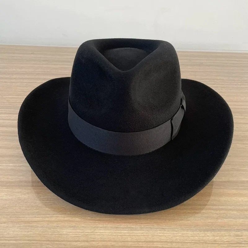 Wool Felt Crushable Outback Hat for Men Indiana Jones Hat Cowboy Fedora Wide Brim Brown Black Large Size