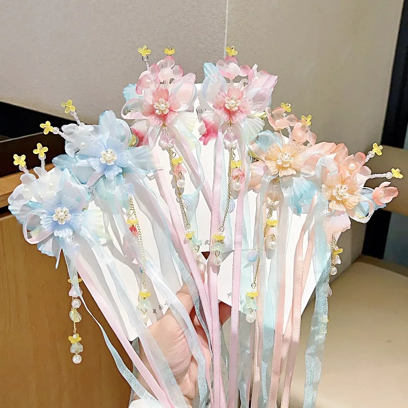 

Детские головные уборы Hanfu для девочек, заколка для волос с кисточкой, 1 пара заколок для волос в китайском стиле, винтажные аксессуары для волос принцессы ручной работы