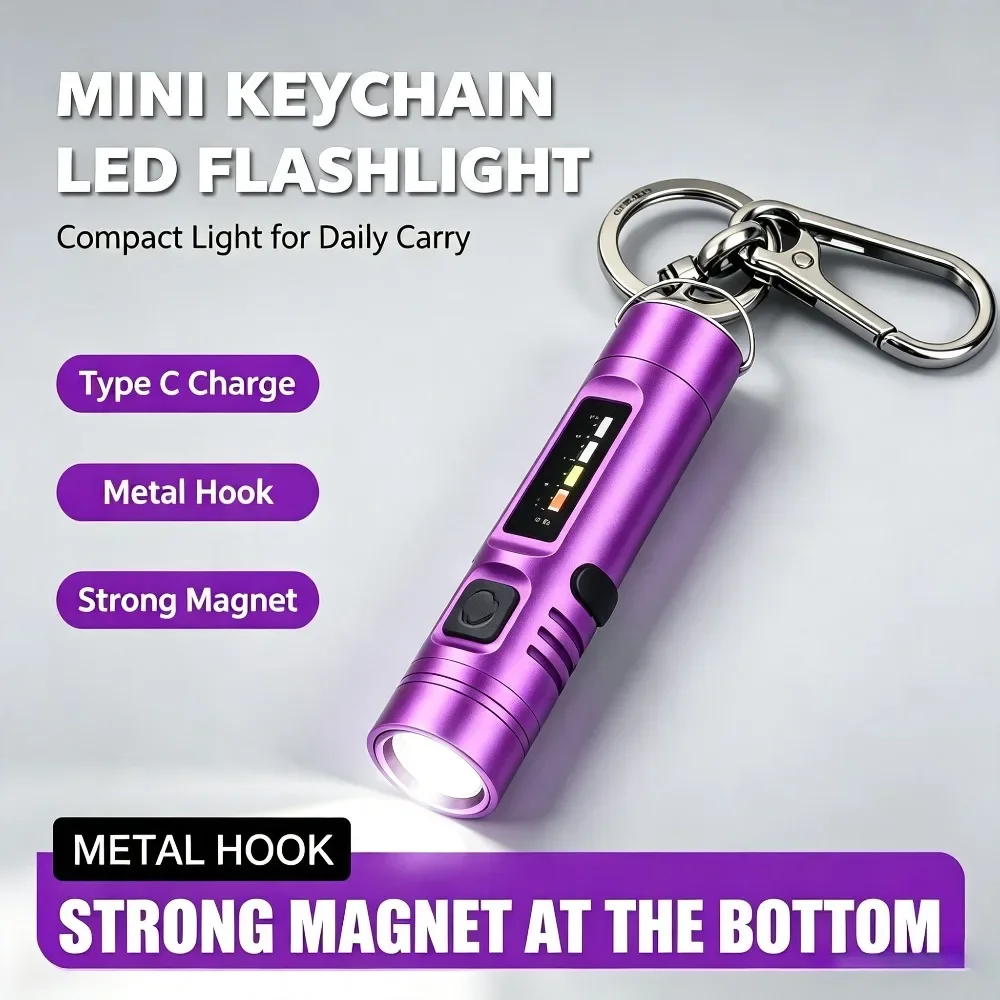 Multifunctional Mini Keychain Flashlight Waterproof USB Rechargeable Magnetic Portable Emergency Work Torch for Outdoor Camping