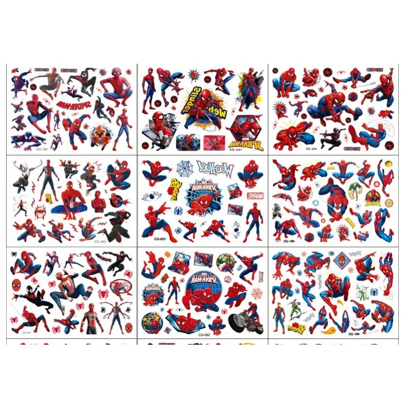 Marvel Spider Man Tattoo Stickers Anime Figures Kids Cartoon Sticker Cute Birthday Party Tattoo Stickers Water Transfer Stickers