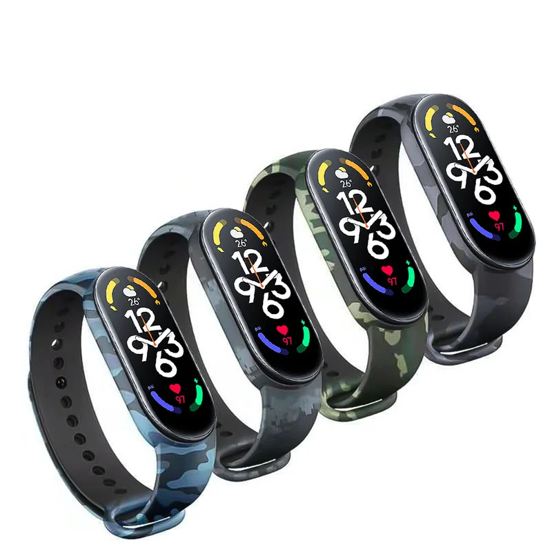 Pulsera inteligente de camuflaje para Xiaomi Mi Band 7, repuesto de silicona suave, resistente al agua