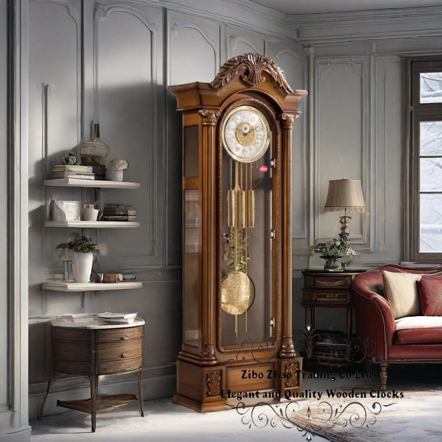 CE Certified Cost-Effective Practical Grandfather Clock Solid Wood Antique Style 31-Day Clockwork Movement​