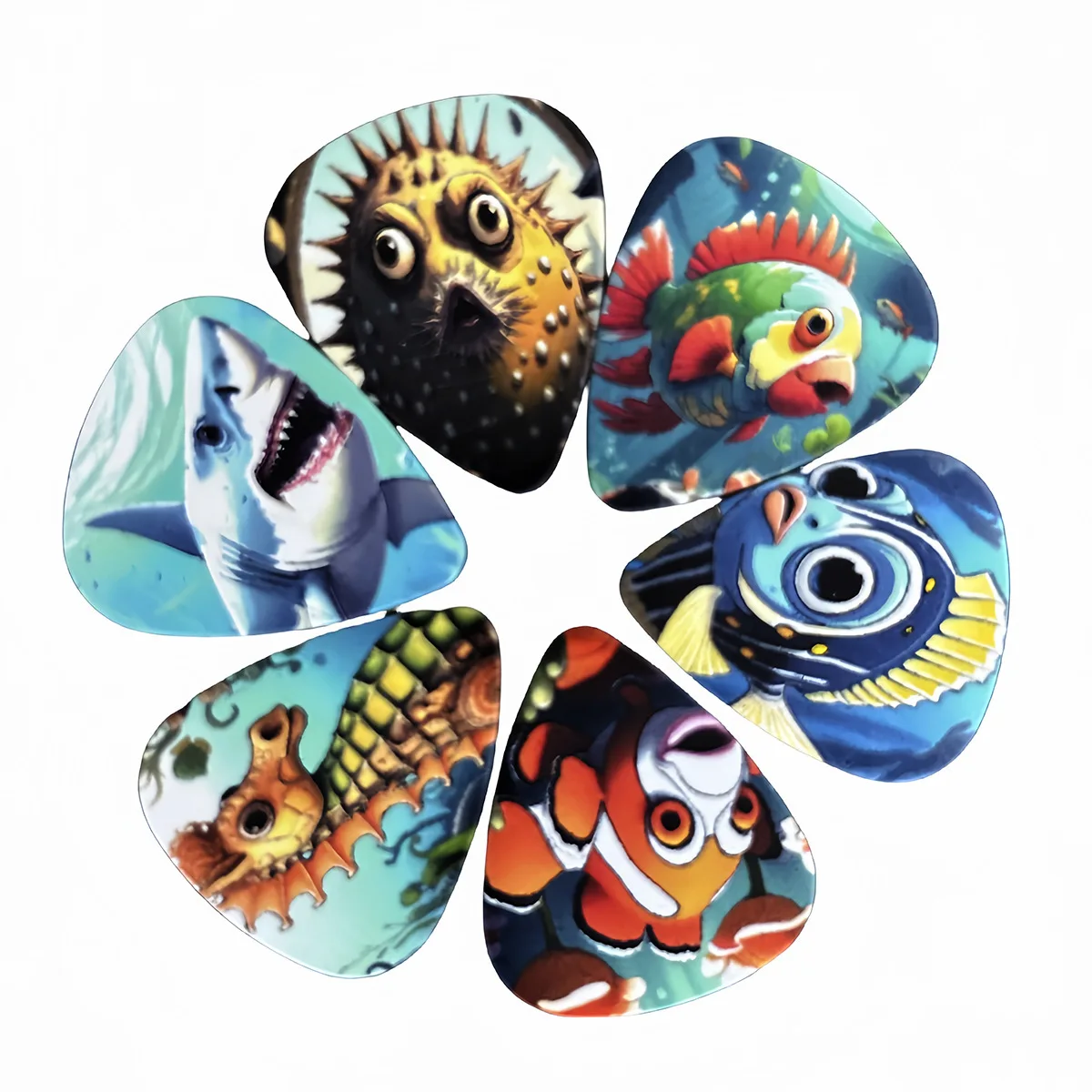 10 قطعة 3-Level سمك الغيتار يختار مجموعة التصاميم الفنية النابضة بالحياة المهنية للاعبي الغيتار الكهربائي الصوتية