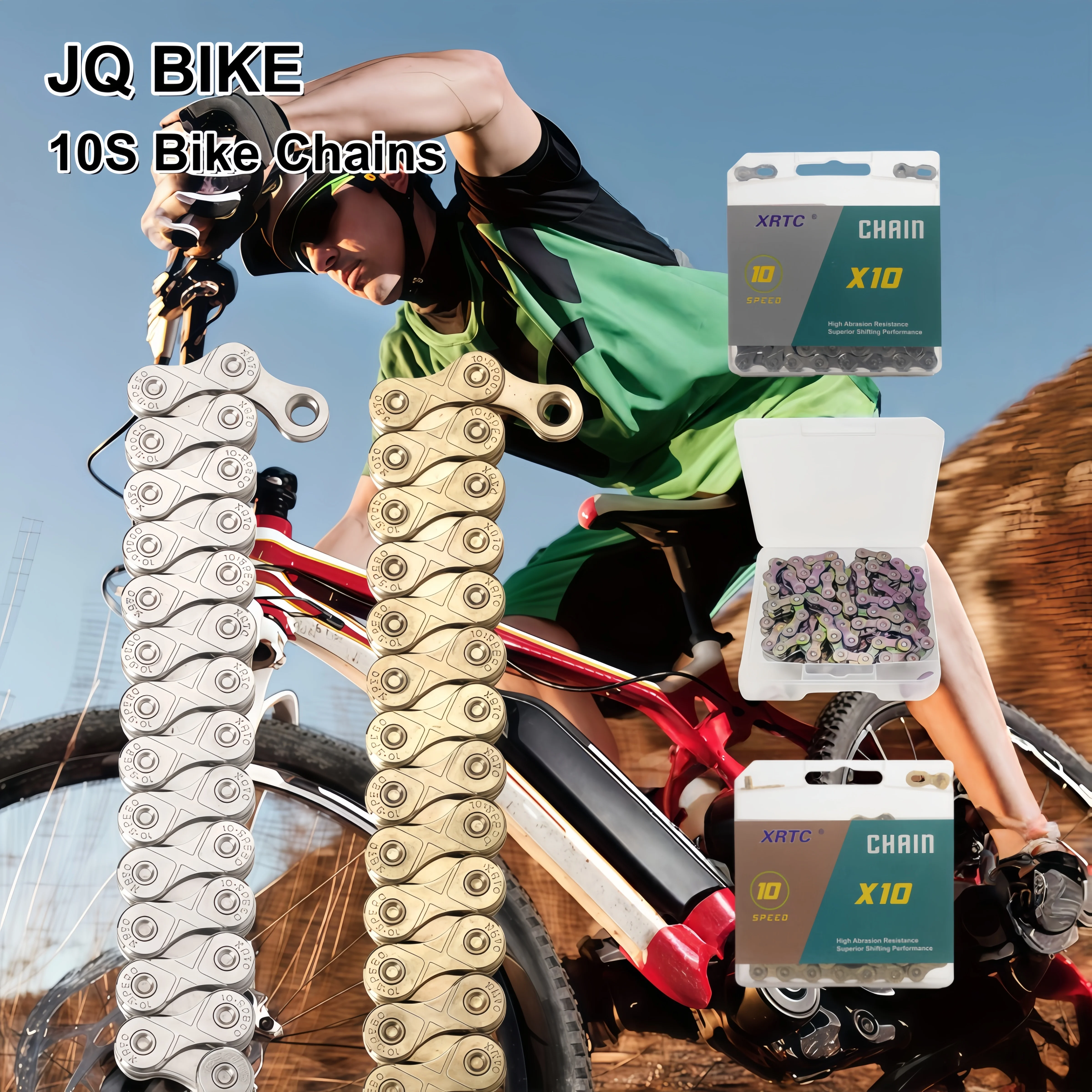 Fahrradketten 10 Gänge, Fahrradketten, 116 Glieder, (1/2 x 11/128 Zoll), silberfarben, goldene und regenbogenfarben, passend für die meisten Fahrräder