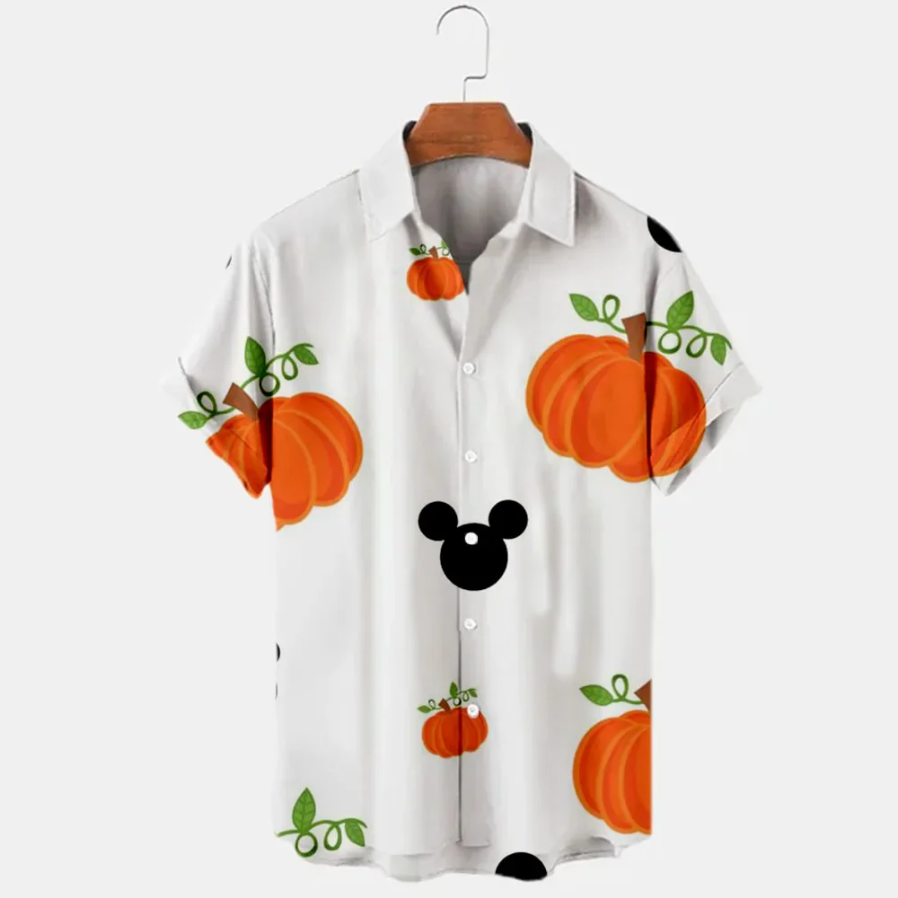 2022 New Halloween Collection Disney Brand Mickey Anime 3D Printed Men\'s Lapel Short Sleeve Slim Fit Hawaiian Shirt Y2k