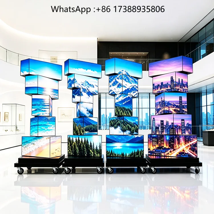 Multi Layer Dual Sided Video Wall Rotating Cube LED Display 360 Continuous Rotating Advertising Equipment for Shopping Malls