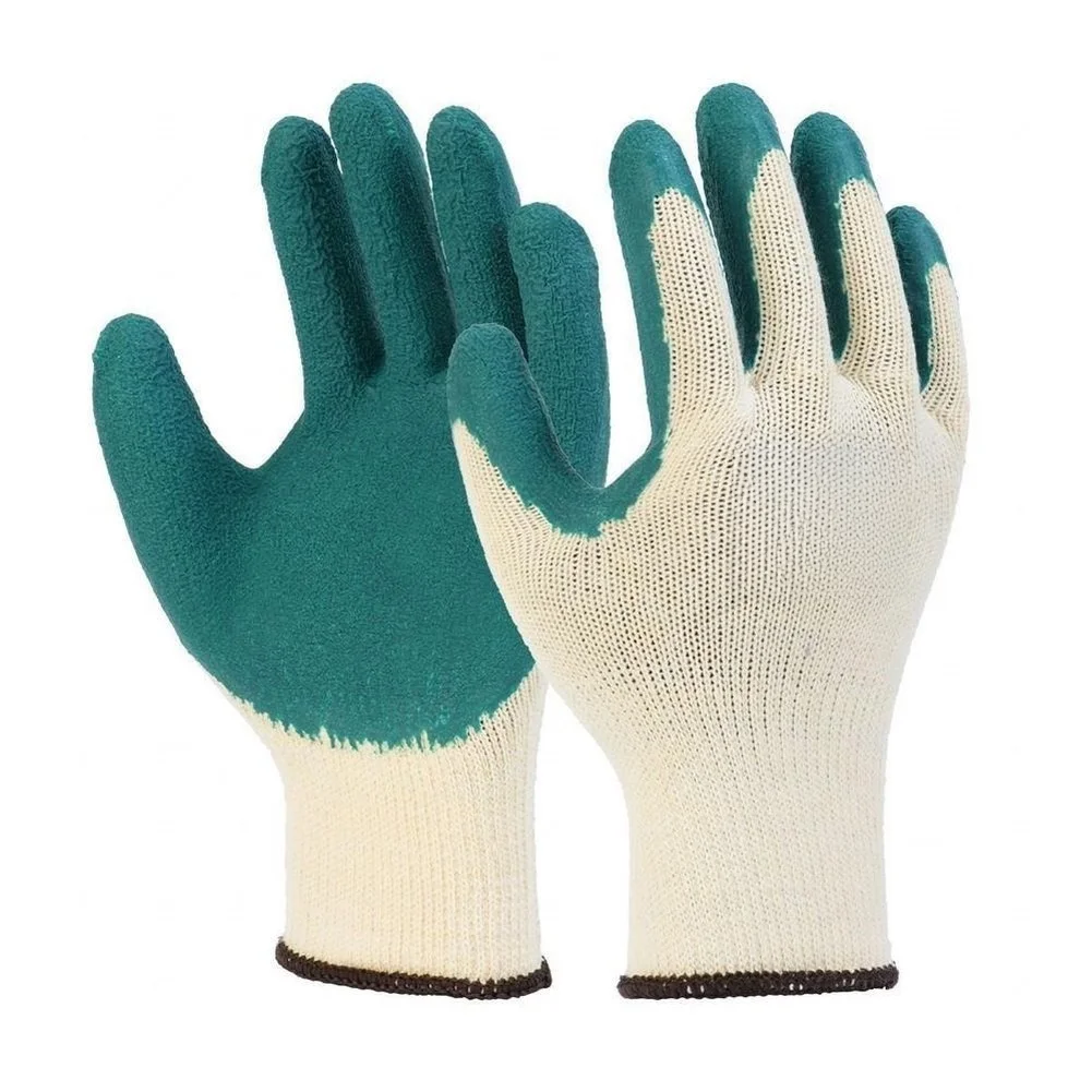 Breathable Rubber Work Gloves with Foamed Wrinkled Palm for Enhanced Grip Labor Protection Gloves White and Green