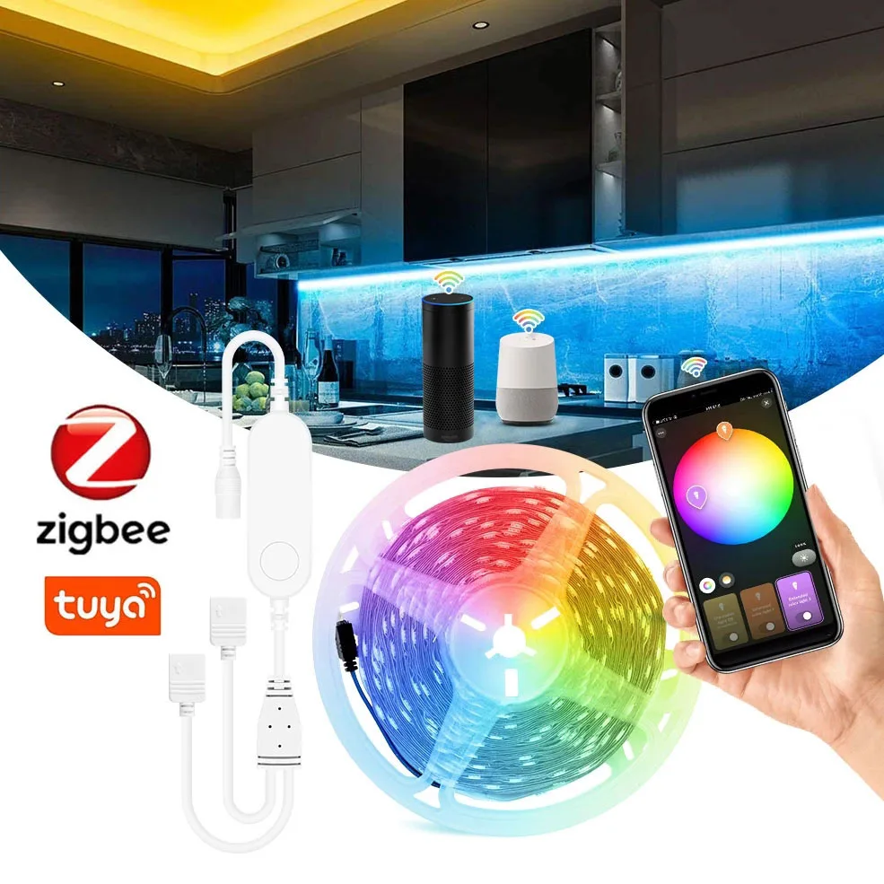 Zigbee RGB Led Strip Light DC12V Tuya Smart Home Decoration Led TV Back Lighting Compatible With Google Assistant Alexa
