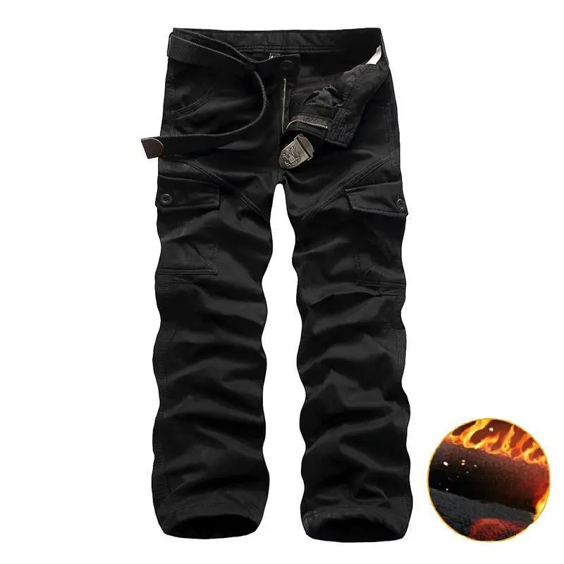 Winter Baggy Cargo Pants Men Brushed Trousers Warm Fleece Thickened Overalls Multi-pocket Straight Slacks Men's Clothing Bottoms