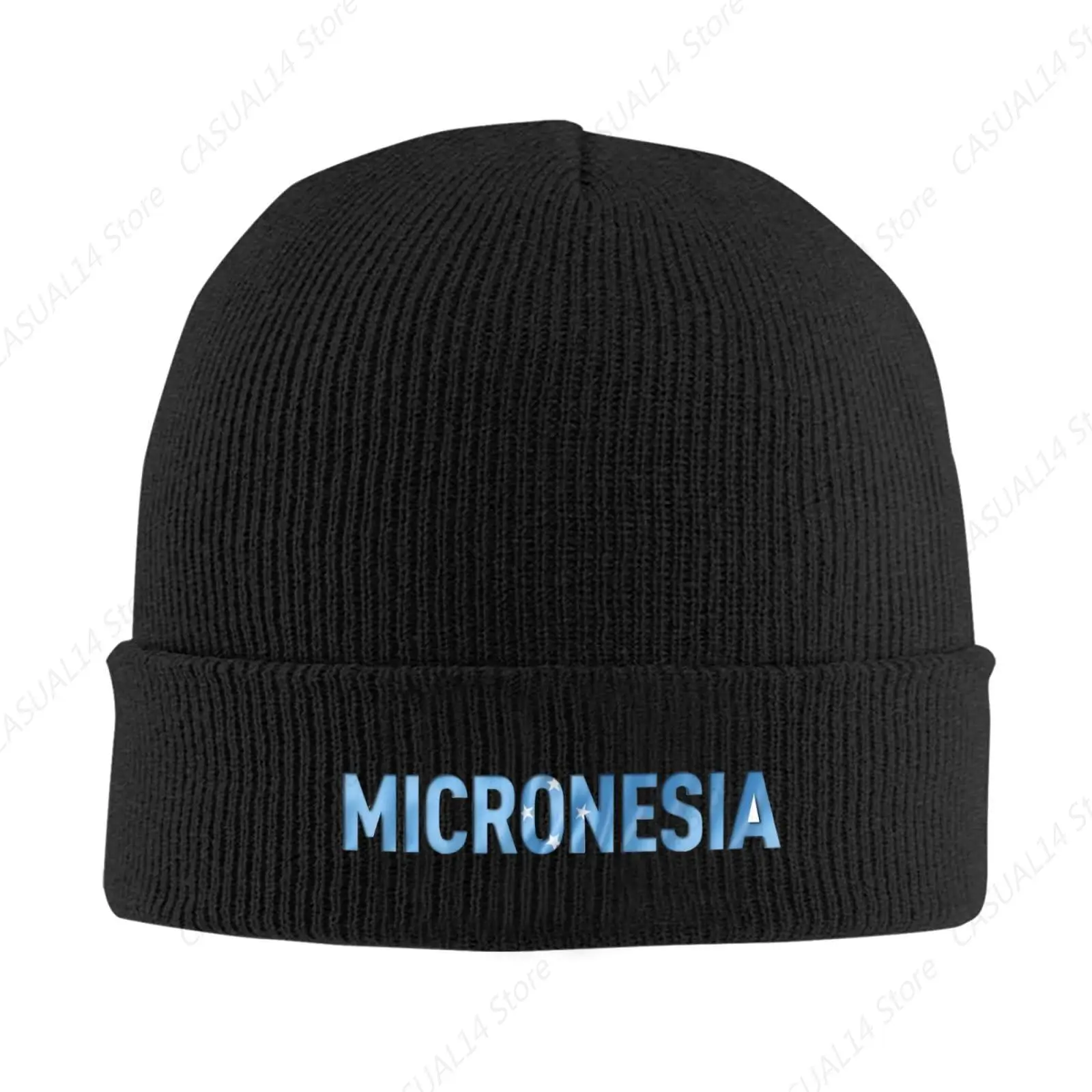 Knitted Hat Micronesian Flag Text Font Micronesia Beanie Cap Cold Weather Hat Warm Winter Hats Brimless Caps Black