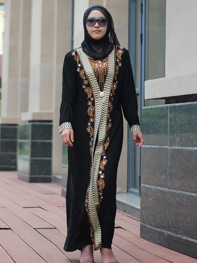 Dubai Arab Islam Abaya Women Muslim Long Dress Sequin Beading Kaftan Robes Elegant Splice Maxi Dresses Islamic Clothing Caftan