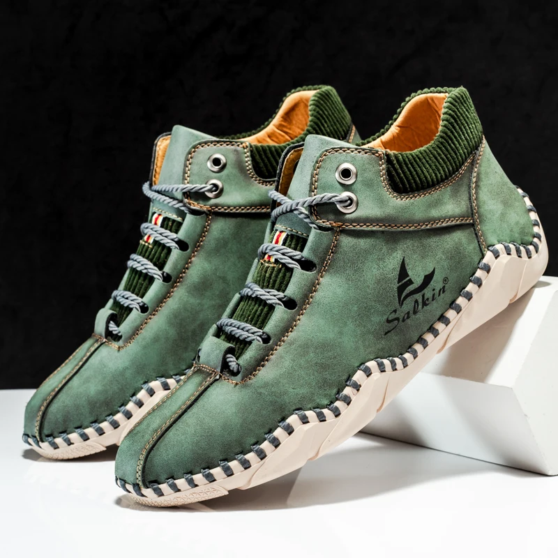 Brand Fashion Leather Men Boots Handmade Plus Size Ankle Boots Outdoor Autumn Men\'s Boots Soft Comfortable Men Casual Sneakers