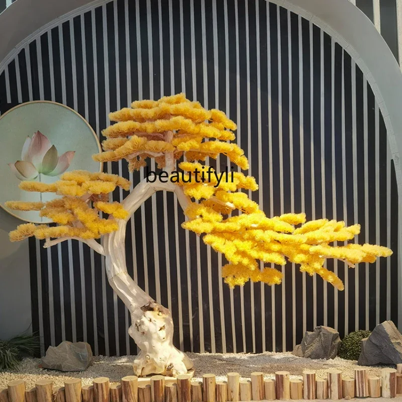 Simulation yellow leaf pine tree shape fake tree indoor and outdoor landscape ornament hotel floor decoration tree